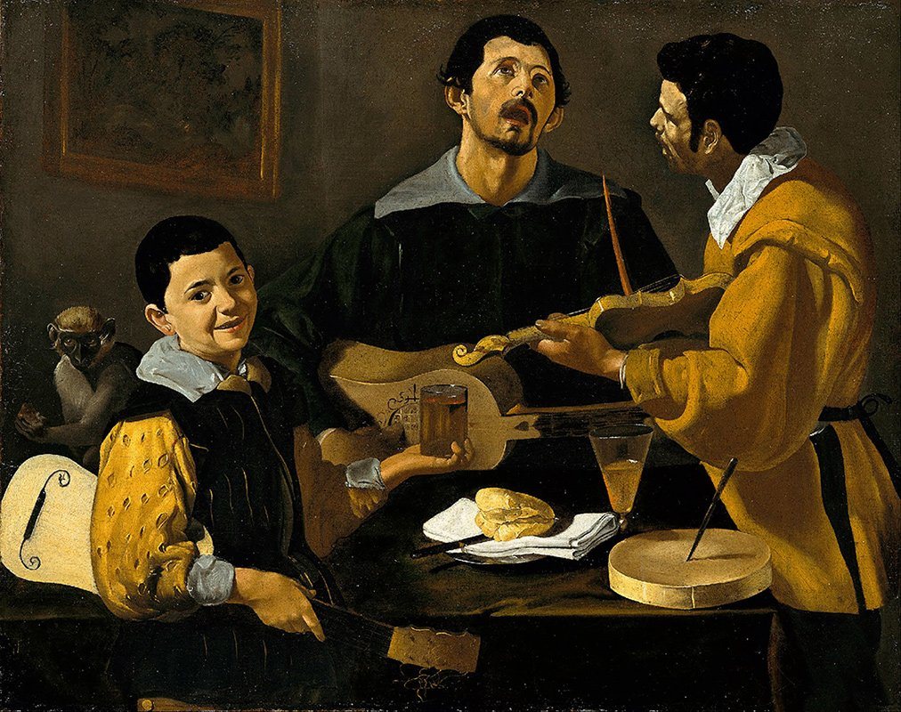 Kunstdruck Drei Musiker Violine Tisch Affe Malerei Barock Diego Velazquez Kunst A, (1 St) von OTTO
