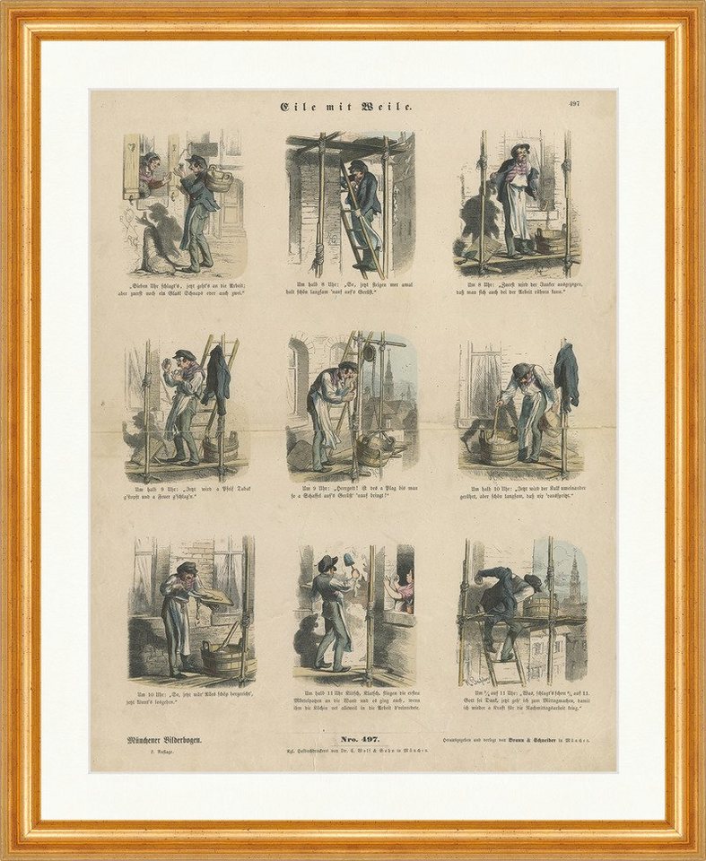 BillerAntik Kunstdruck Eile mit Weile Sieben Uhr Arbeit Gerüst Kalk Münchener Bilderbogen 49, (1 St) von BillerAntik