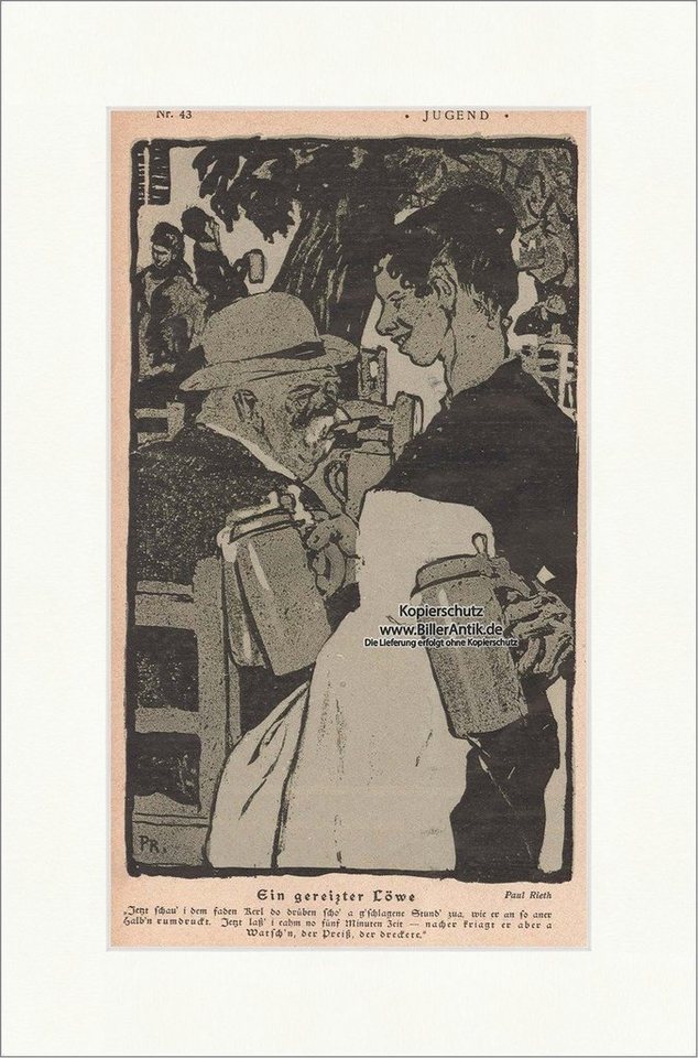 BillerAntik Kunstdruck Ein gereizter Löwe Paul Rieth Bierkrug Biergarten Bayern Watsche Jugen, (1 St) von BillerAntik
