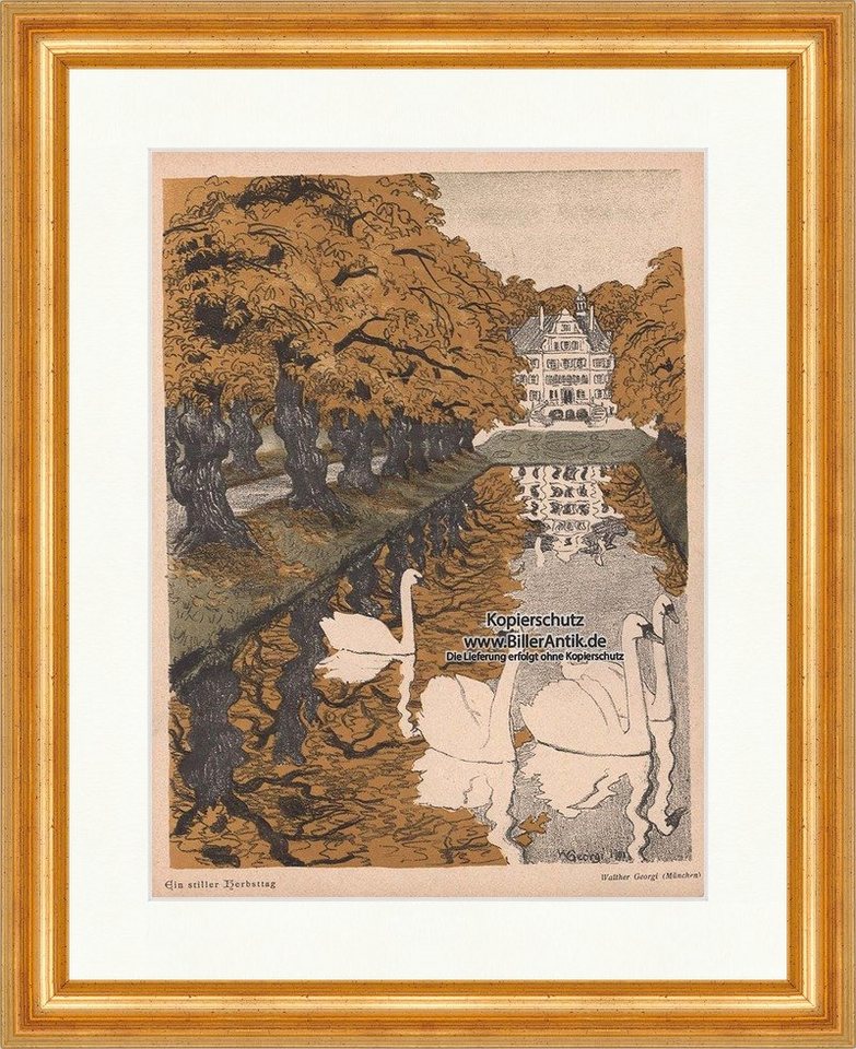 BillerAntik Kunstdruck Ein stiller Herbsttag Walther Georgi Schwan Teich Herbst Jugend 1713 G, (1 St) von BillerAntik