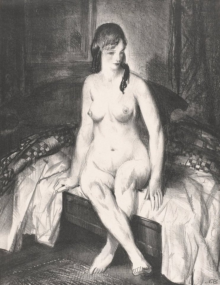 Kunstdruck Evening, Nude on Bed George Wesley Bellows Nackte Frau Akt Bett Abend, (1 St) von OTTO