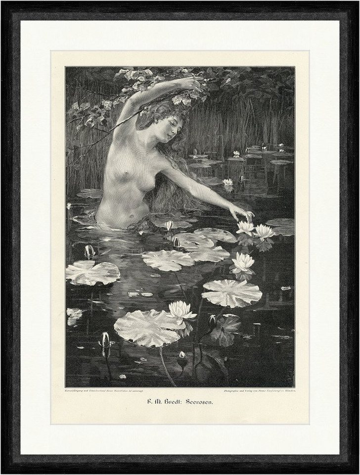 Kunstdruck F. M. Bredt: Seerosen Nackte Frau Baden Teich Faksimile_A 1558, (1 St) von OTTO