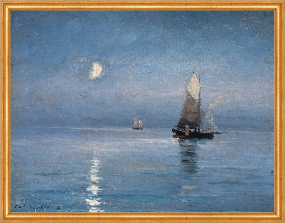 Kunstdruck Fishing cutters in the moonlit night Carl Locher Fischkutter B A2 0098, (1 St) von OTTO