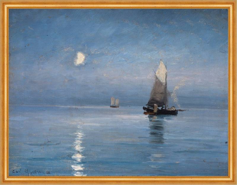 BillerAntik Kunstdruck Fishing cutters in the moonlit night Carl Locher Fischkutter B A2 0098, (1 St) von BillerAntik