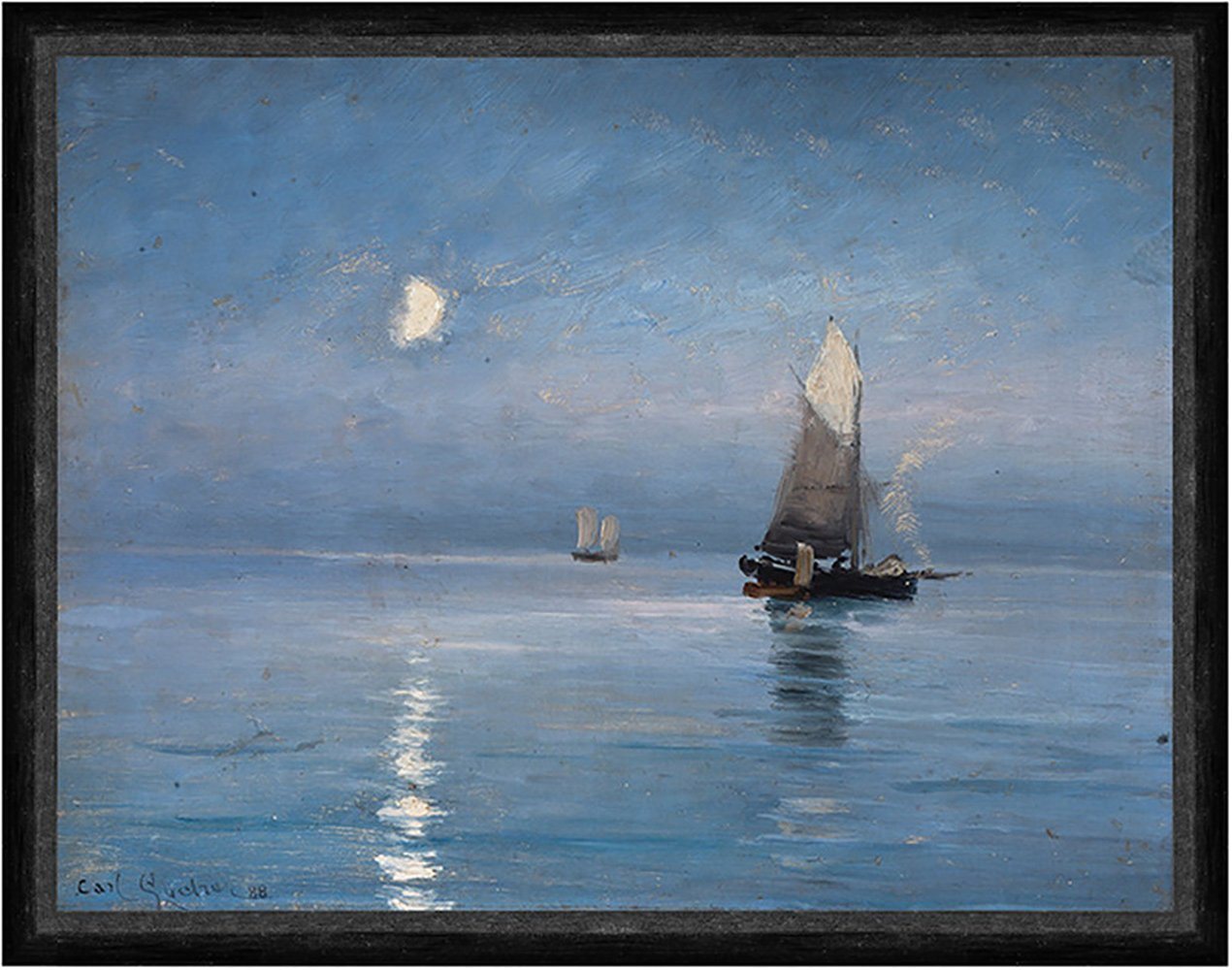 Kunstdruck Fishing cutters in the moonlit night Carl Locher Mond Fischkutter Faks, (1 St) von OTTO