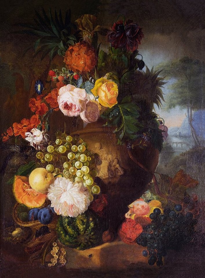 BillerAntik Kunstdruck Flowers and Fruit Jan van Os Blumenstrauß Rose Obst Weintrauben B A3 0, (1 St) von BillerAntik