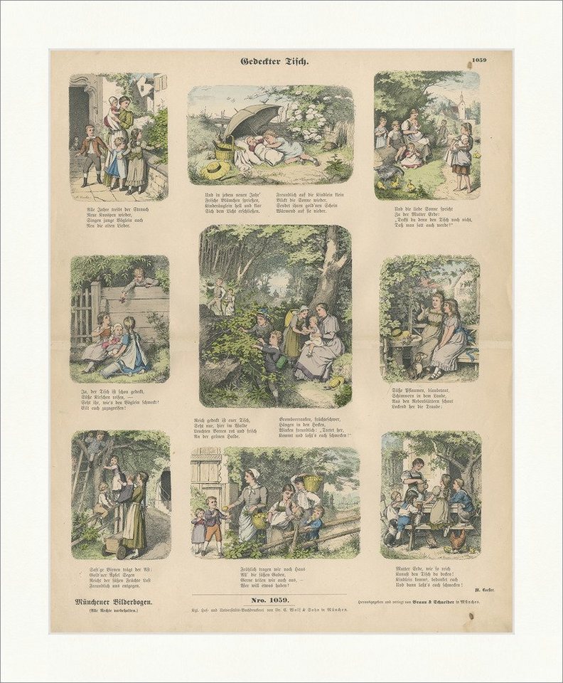 Kunstdruck Gedeckter Tisch M. Coester Familie Natur Holzstich Münchener Bilderbog, (1 St) von OTTO