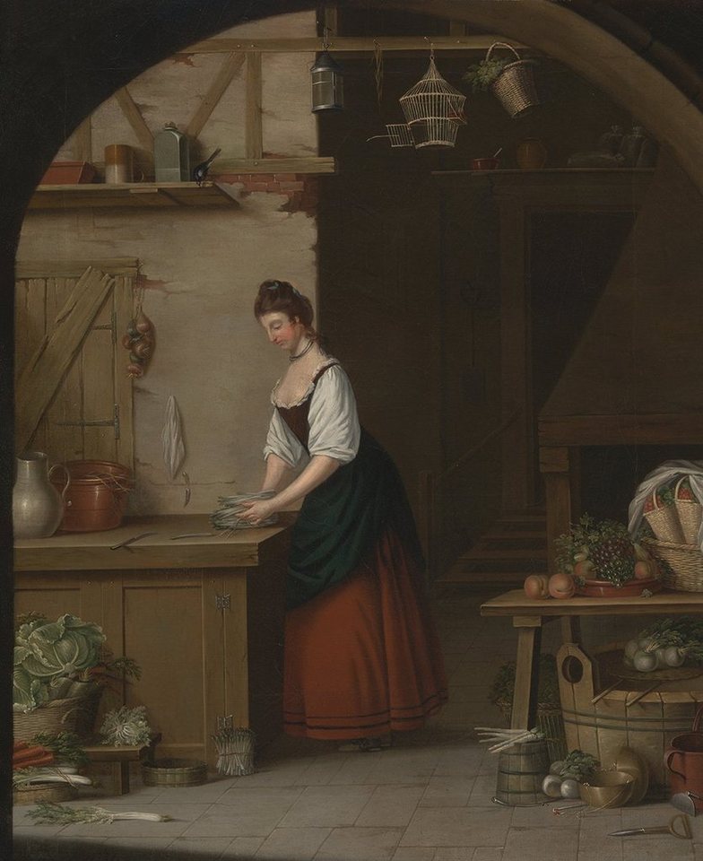 BillerAntik Kunstdruck Girl Bundling Asparagus John Atkinson Küche Spargel Herd Ofen Käfig B, (1 St) von BillerAntik