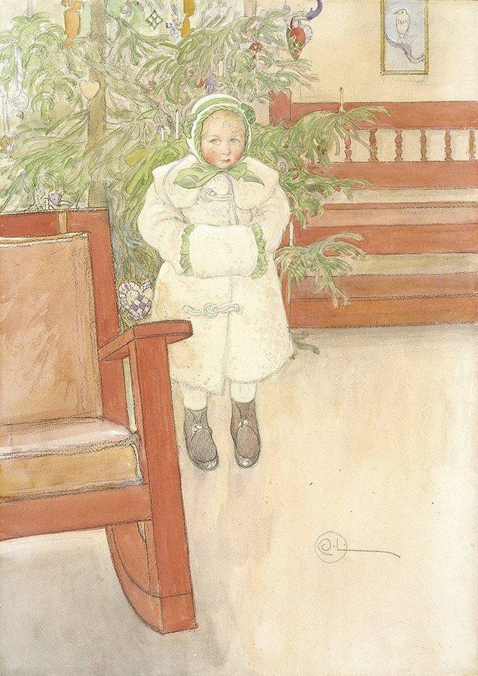 Kunstdruck Girl and rocking chair Carl Larsson Schaukelstuhl Christbaum Kind B A3, (1 St) von OTTO