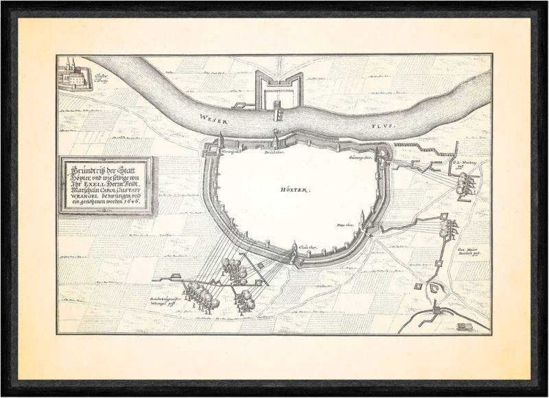 BillerAntik Kunstdruck Grundriss der Stadt Höxter Weser Weserbergland Schloss Corvey Faks_Mer, (1 St) von BillerAntik
