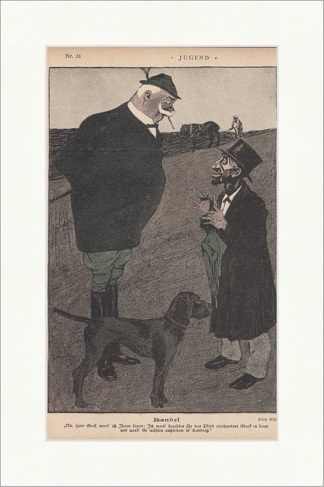 Kunstdruck Handel Jugendstil Erich Wilke Graf Bauer Schirm Hirth Pferd Hund Jugen, (1 St) von OTTO