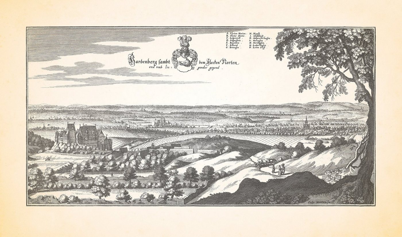 Kunstdruck Hardenberg samt dem Flecken Norten Nörten Burg Schloss Kloster Merian, (1 St) von OTTO
