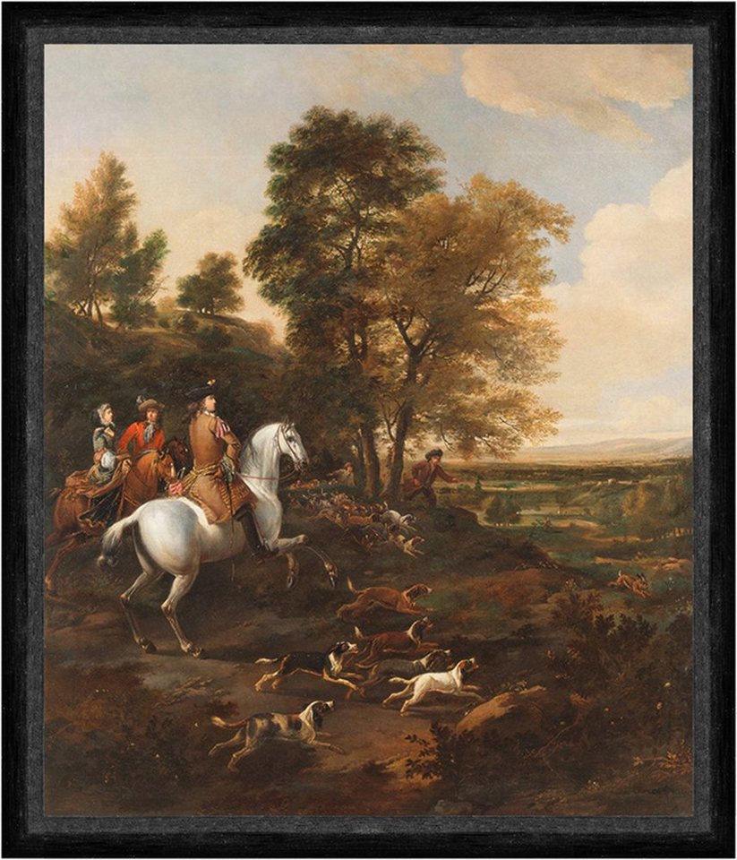 Kunstdruck Hare Hunting Jan Wyck Hasen Jäger Pferde Reiter Tiere Wald Hunde Faks_, (1 St) von OTTO