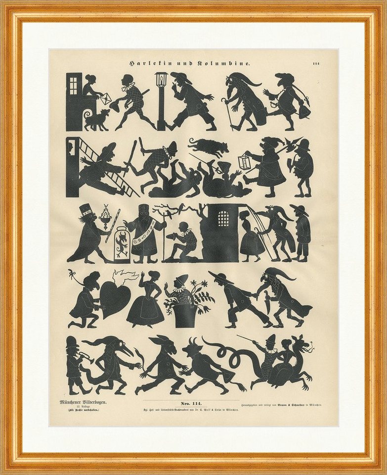 Kunstdruck Harlekin und Kolumbine Schattenspiel Laterne Münchener Bilderbogen 114, (1 St) von OTTO