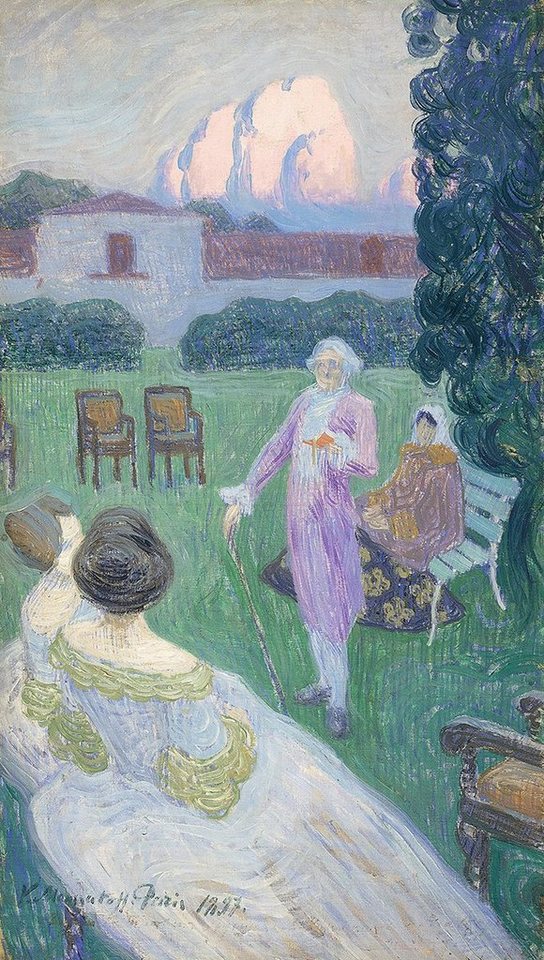 BillerAntik Kunstdruck Harmony Victor Borisov-Musatov Garten Mauer Stühle Baum Natur Lesen B, (1 St) von BillerAntik