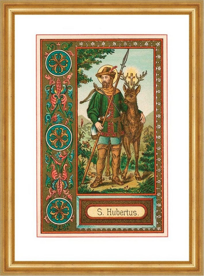 Kunstdruck Heiliger Hubertus Schutzpatron Jagd Natur Hirsch Sankt A3 0094 Gerahmt, (1 St) von OTTO