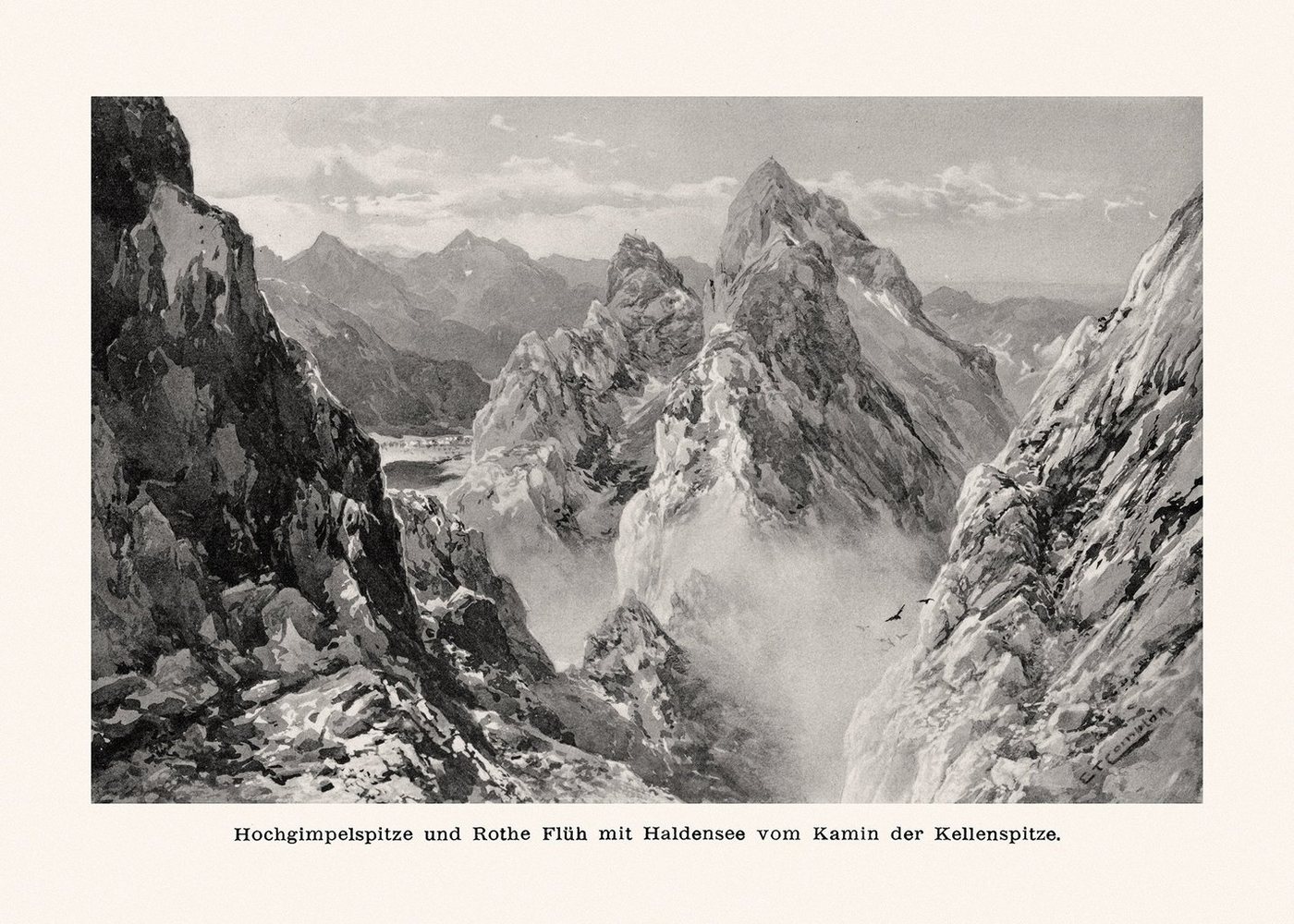 Kunstdruck Hochgimpelspitze und Rothe Flüh mit Haldensee Kamin Alpen Pik Alpinism, (1 St) von OTTO
