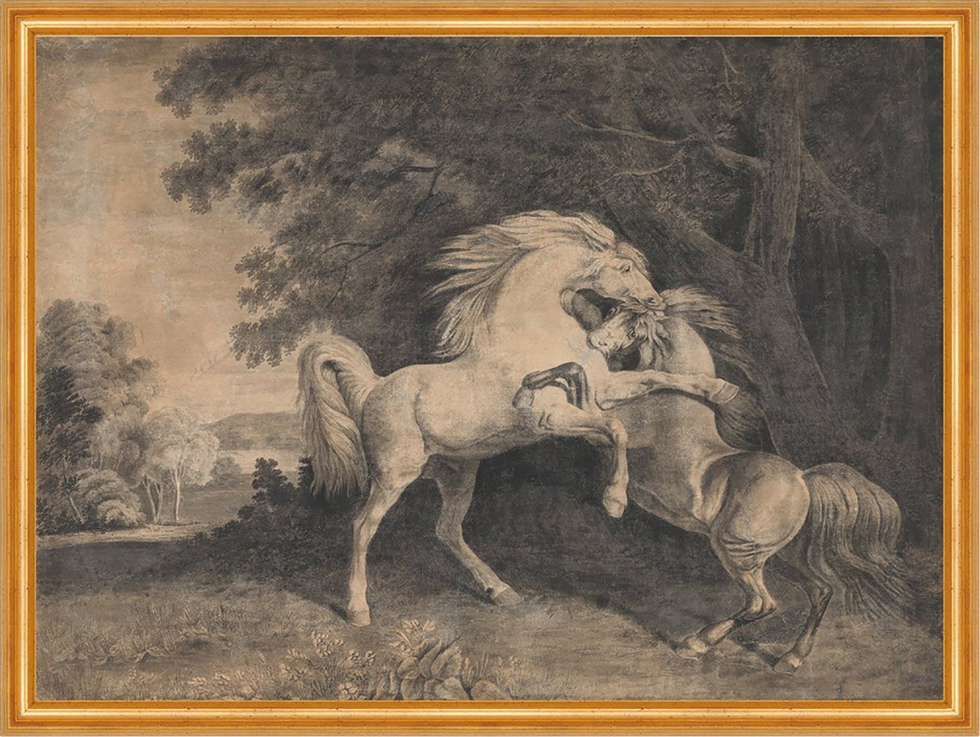 Kunstdruck Horses Fighting George Stubbs Pferde Tiere Kampf Beissen Wald Bäume B, (1 St) von OTTO