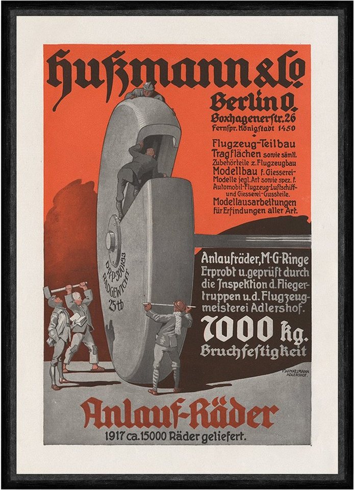 BillerAntik Kunstdruck Hußmann u. Co. Berlin Anlauf Räder Flugzeugteile Plakat Braunbeck Faks, (1 St) von BillerAntik