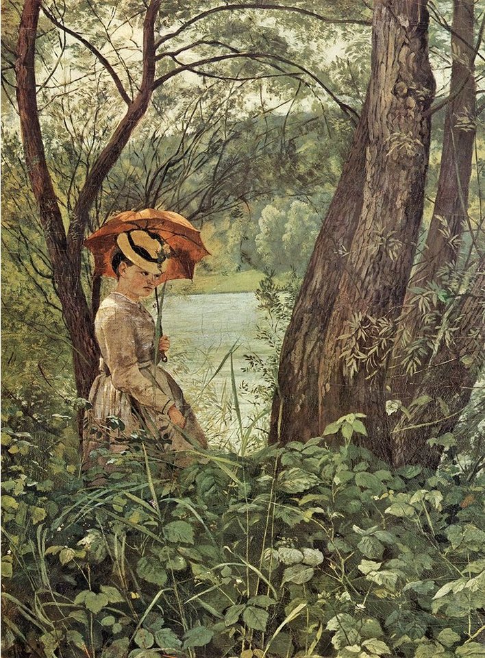 BillerAntik Kunstdruck Im Sonnenschein Hans Thoma Spaziergang Schirm Natur Weiden Hut H A3 00, (1 St) von BillerAntik