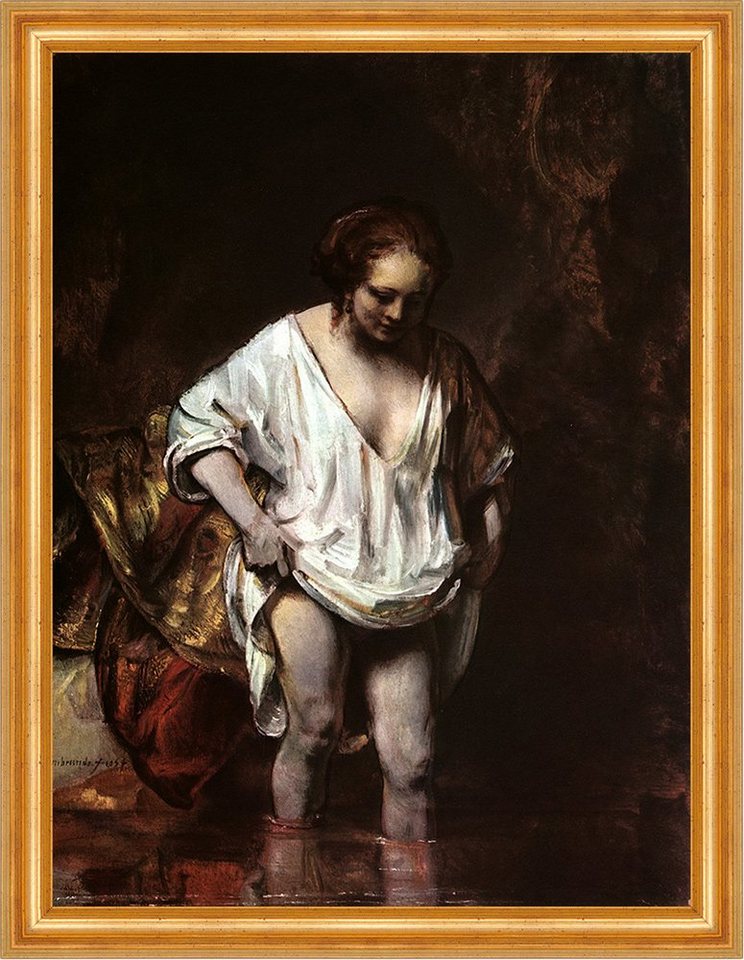 BillerAntik Kunstdruck Im Wasser watende Frau Rembrandt See Erfrischung Bad H A3 0359 Gerahmt, (1 St) von BillerAntik