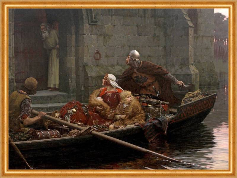 BillerAntik Kunstdruck In Time of Peril Edmund Blair Leighton Boot Ritter Treppe B A2 01470 G, (1 St) von BillerAntik
