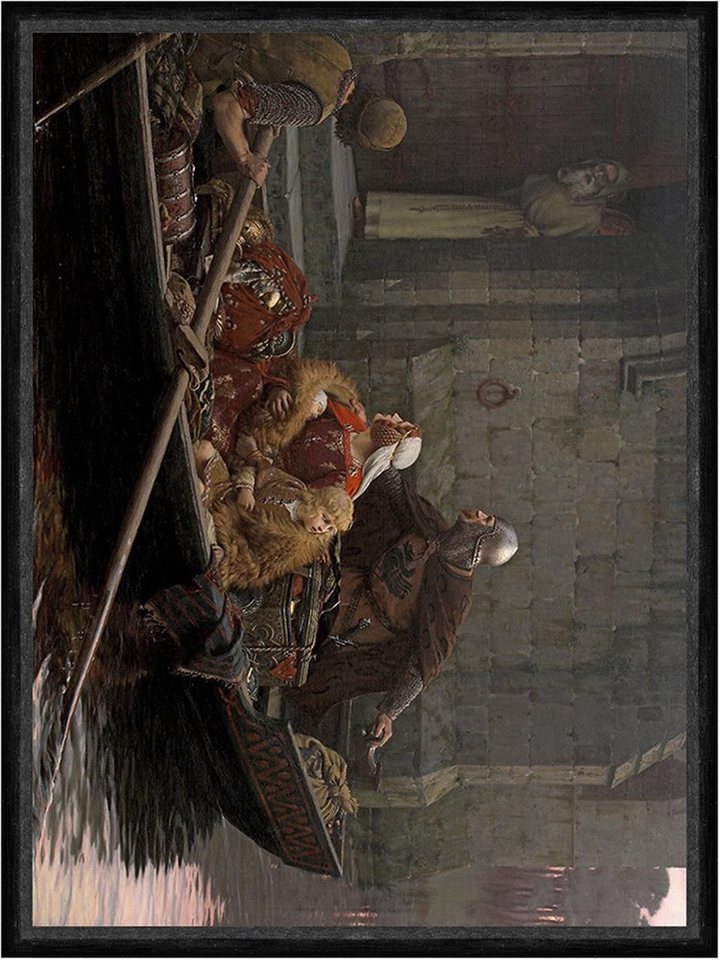 BillerAntik Kunstdruck In Time of Peril Edmund Blair Leighton Boot Ritter Treppe Familie Faks, (1 St) von BillerAntik