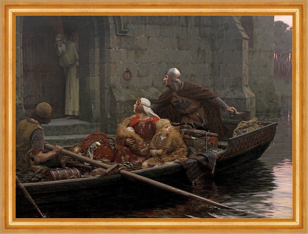 BillerAntik Kunstdruck In Time of Peril Edmund Blair Leighton Ritter Treppe Familie B A3 0147, (1 St) von BillerAntik