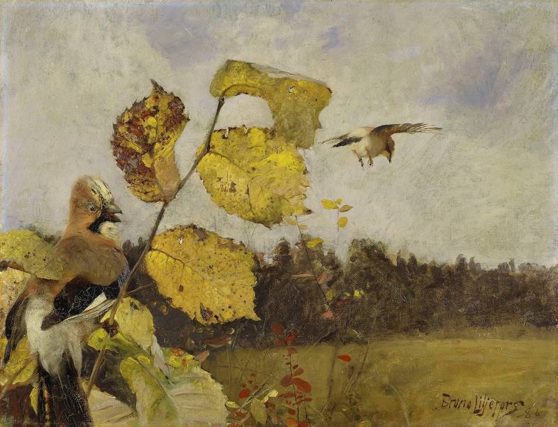 BillerAntik Kunstdruck Jays Bruno Liljefors Vögel Tiere Eichelhäher Ast Blätter Wiese Natur B, (1 St) von BillerAntik
