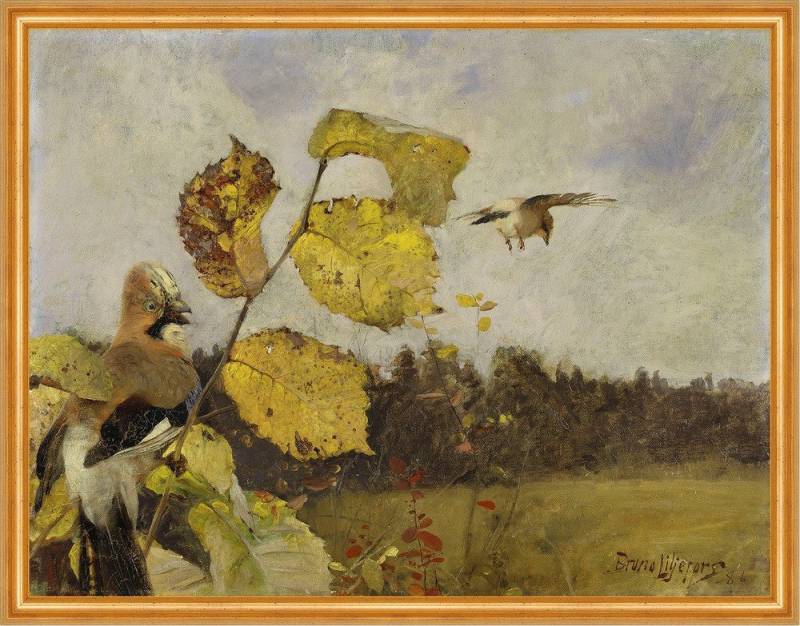 BillerAntik Kunstdruck Jays Bruno Liljefors Vögel Tiere Eichelhäher Ast Blätter Wiese Natur B, (1 St) von BillerAntik