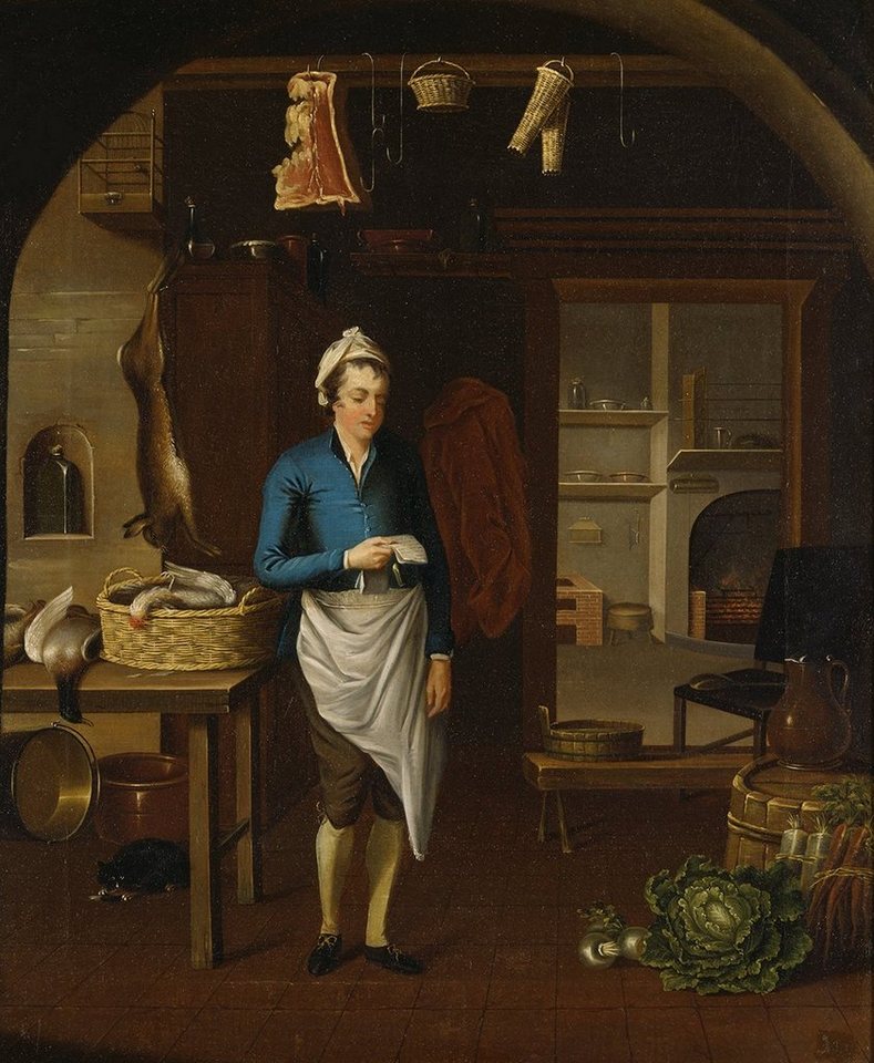 BillerAntik Kunstdruck Kitchen Scene John Atkinson Küche Hase Ofen Rezept Geflügel Katze B A3, (1 St) von BillerAntik
