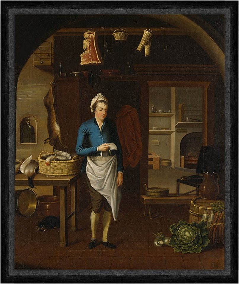 BillerAntik Kunstdruck Kitchen Scene John Atkinson Küche Hase Ofen Rezept Geflügel Katze Faks, (1 St) von BillerAntik