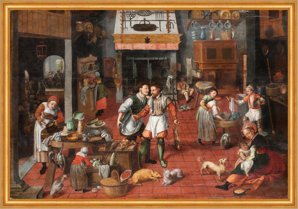 BillerAntik Kunstdruck Kitchen interior Martin van Cleve Küche Köchinnen Kind Ofen B A2 02866, (1 St) von BillerAntik