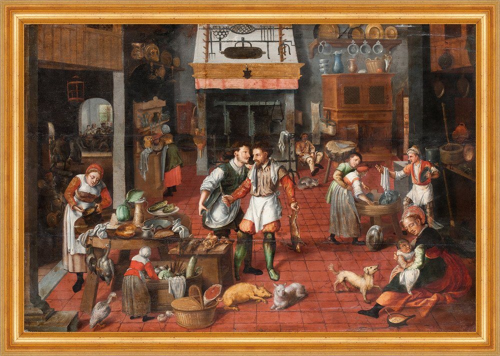 BillerAntik Kunstdruck Kitchen interior Martin van Cleve Küche Köchinnen Kind Ofen B A3 02866, (1 St) von BillerAntik