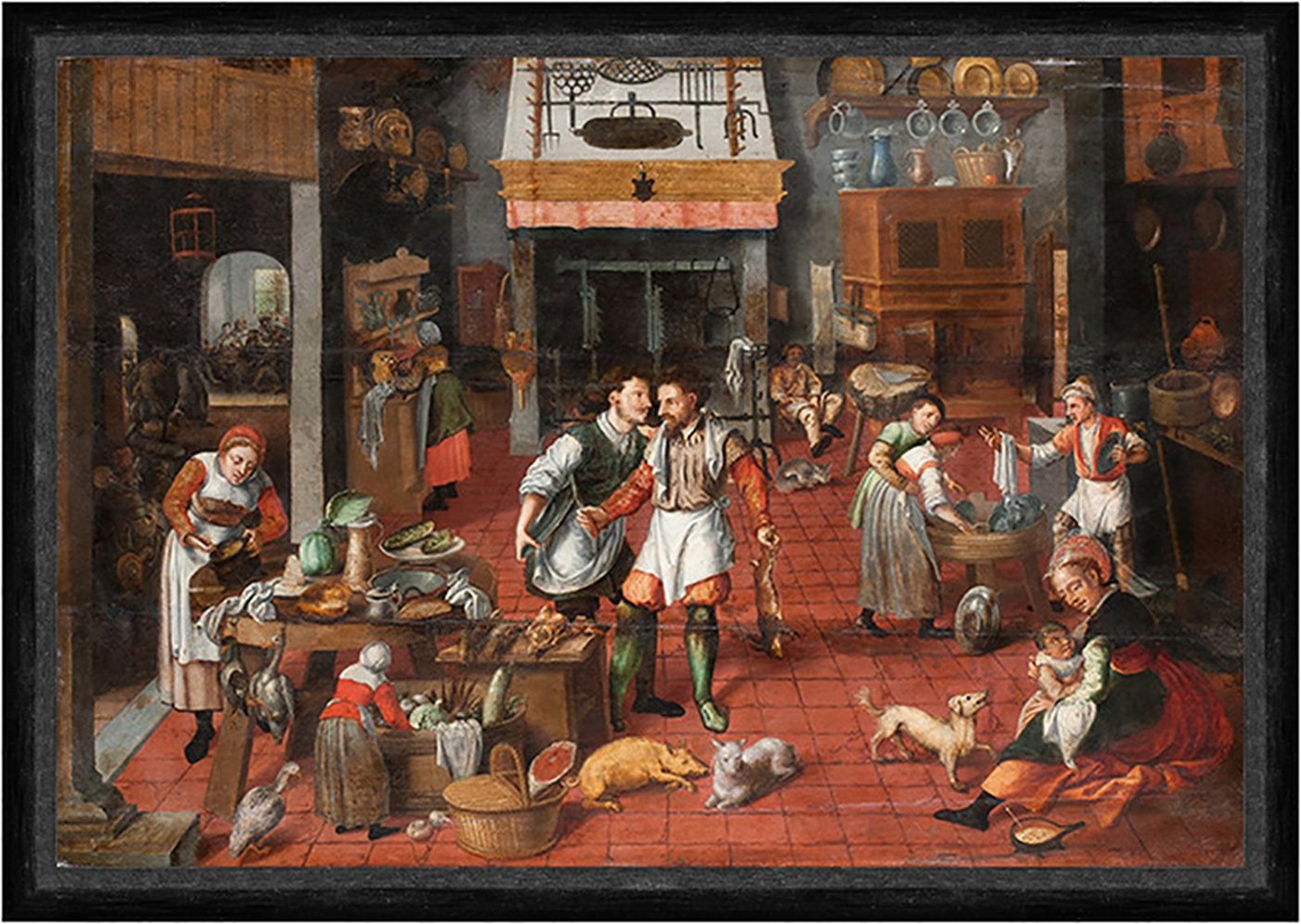 BillerAntik Kunstdruck Kitchen interior Martin van Cleve Küche Köchinnen Kind Ofen Faks_B 02, (1 St) von BillerAntik