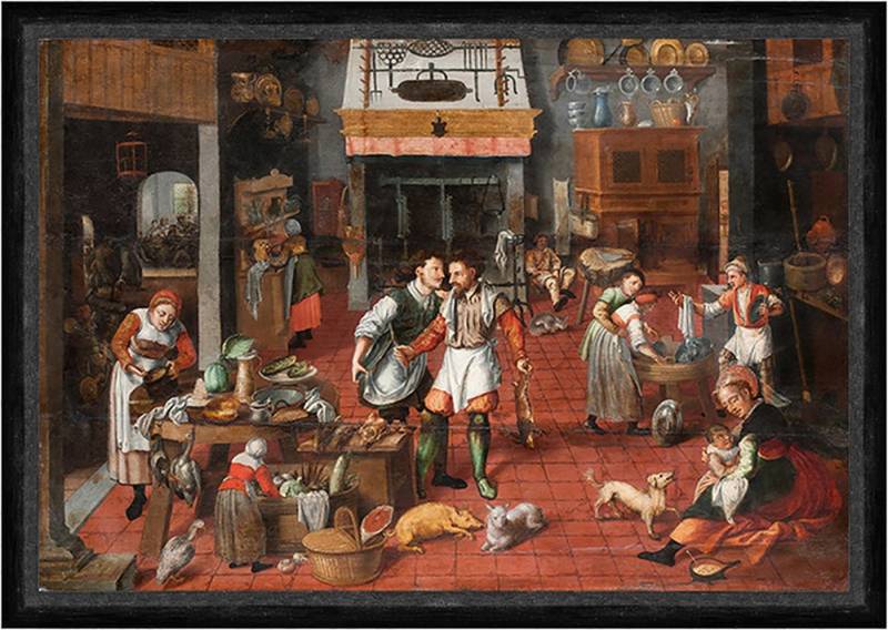 BillerAntik Kunstdruck Kitchen interior Martin van Cleve Küche Köchinnen Kind Ofen Faks_B 02, (1 St) von BillerAntik