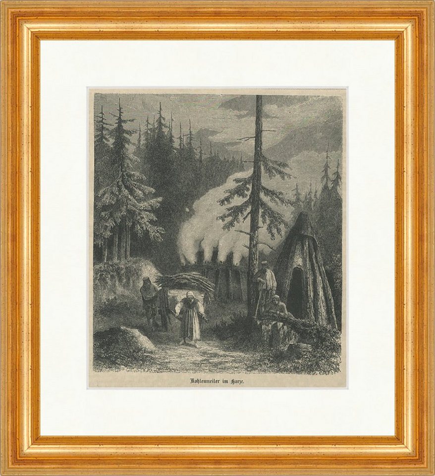 BillerAntik Kunstdruck Kohlenmeiler im Harz Ringmeiler Standmeiler Holzkohle Holzstich E 2435, (1 St) von BillerAntik