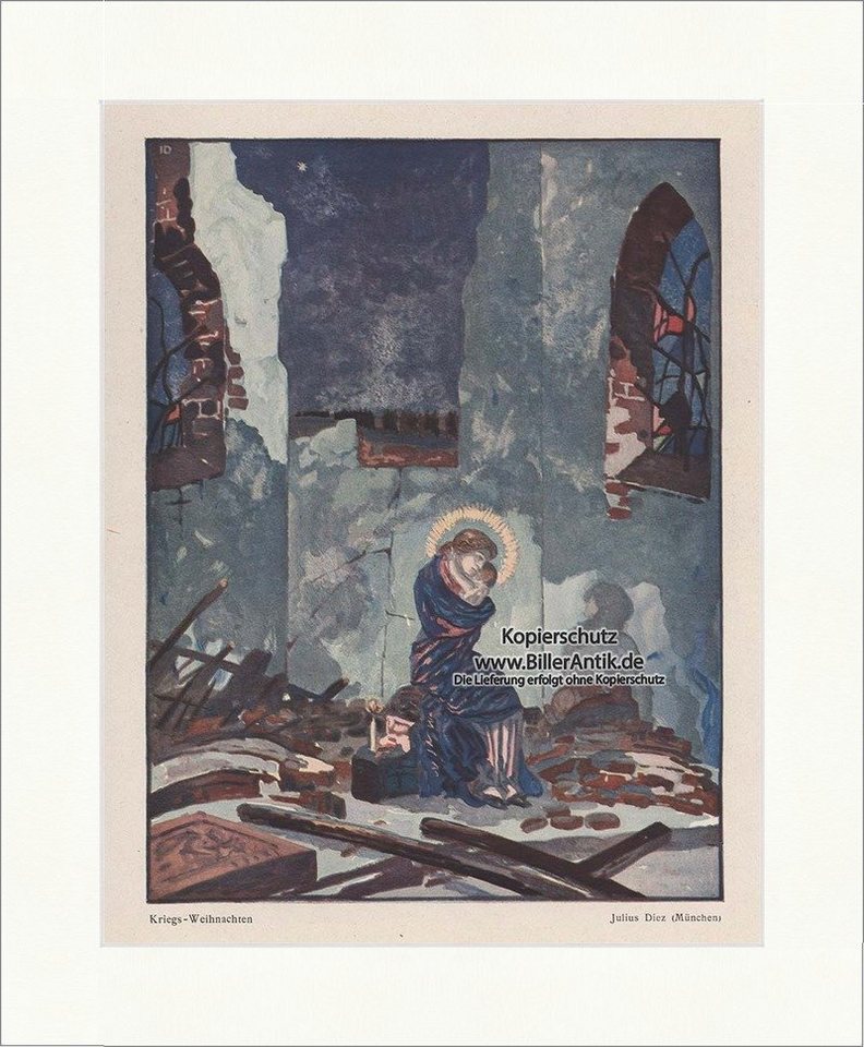 BillerAntik Kunstdruck Kriegs Weihnachten Julius Diez München Kirche Kerze Baby Mutter Jugend, (1 St) von BillerAntik