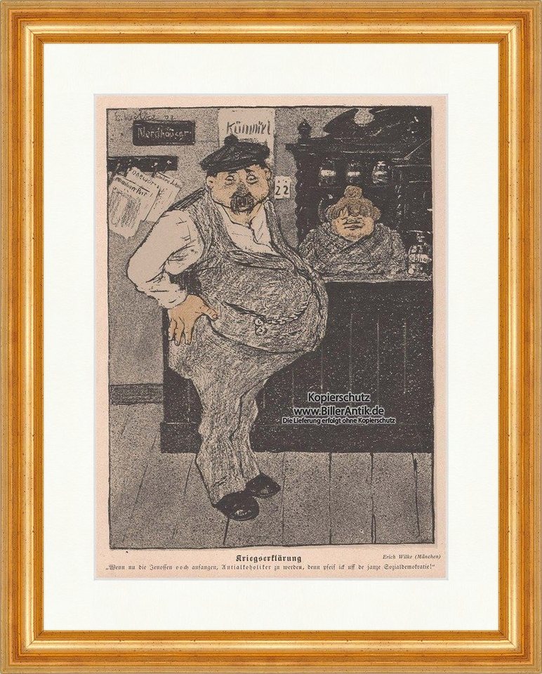BillerAntik Kunstdruck Kriegserklärung Jugendstil von Erich Wilke Bar Theke Hirth Jugend 1336, (1 St) von BillerAntik