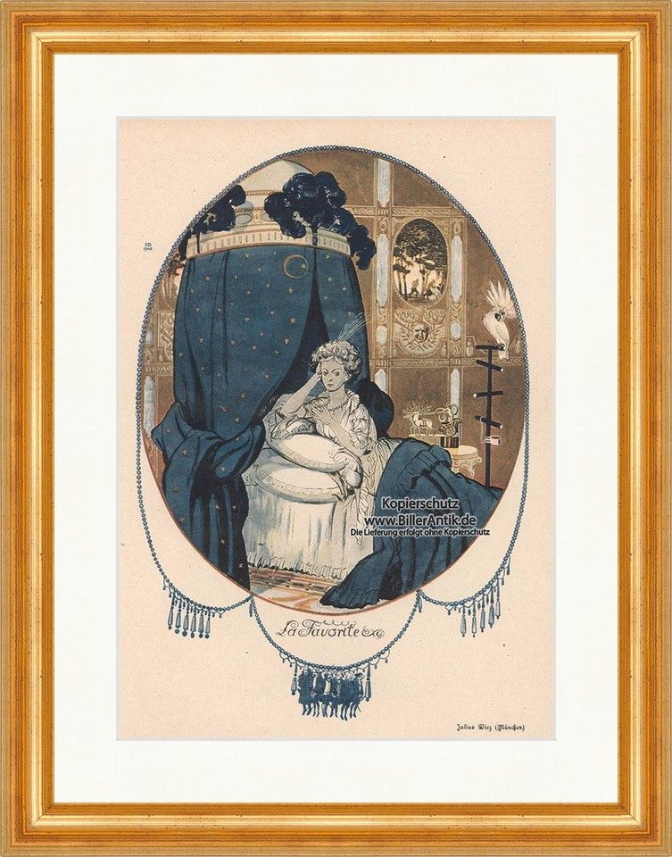 BillerAntik Kunstdruck La Favorite Julius Diez Himmelbett Bevorzugte Hirth Ostini Jugend 1796, (1 St) von BillerAntik