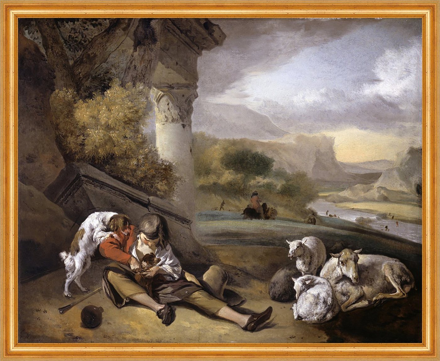 Kunstdruck Landscape with Shepherd Boy Jan Weenix Schafe Hirte Hund Säule Fluß B, (1 St) von OTTO