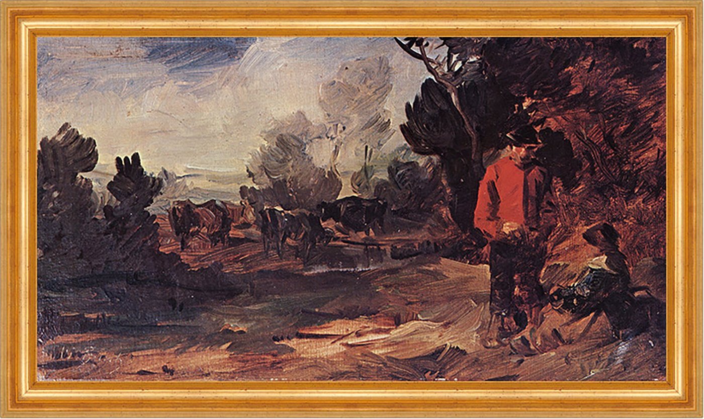 BillerAntik Kunstdruck Landschaft mit Bauernpaar und Kuhherde am Teich Wilhelm Busch H A3 003, (1 St) von BillerAntik