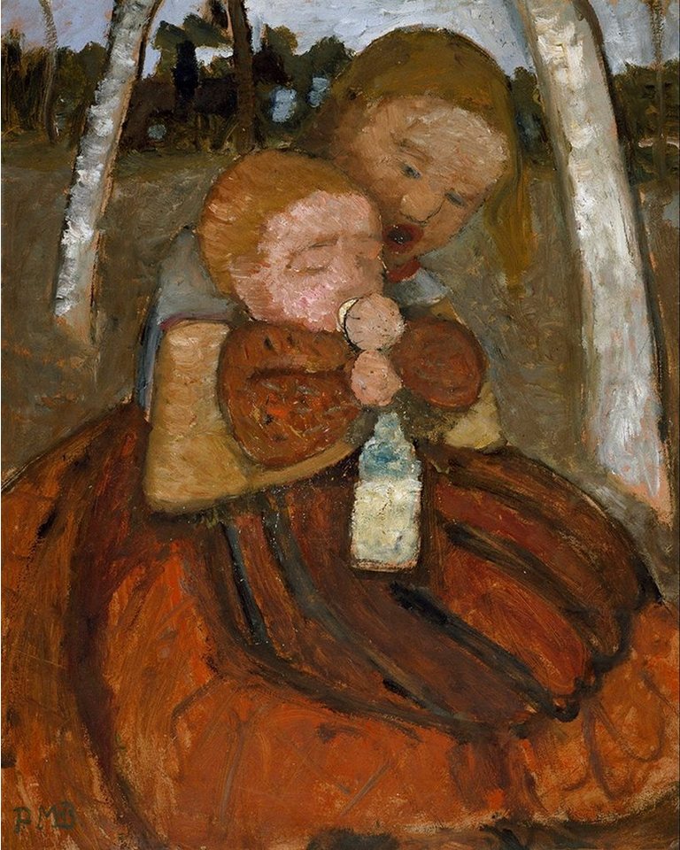 BillerAntik Kunstdruck Mädchen mit einem Baby unter Birken Natur Paula Modersohn Becker Kunst, (1 St) von BillerAntik