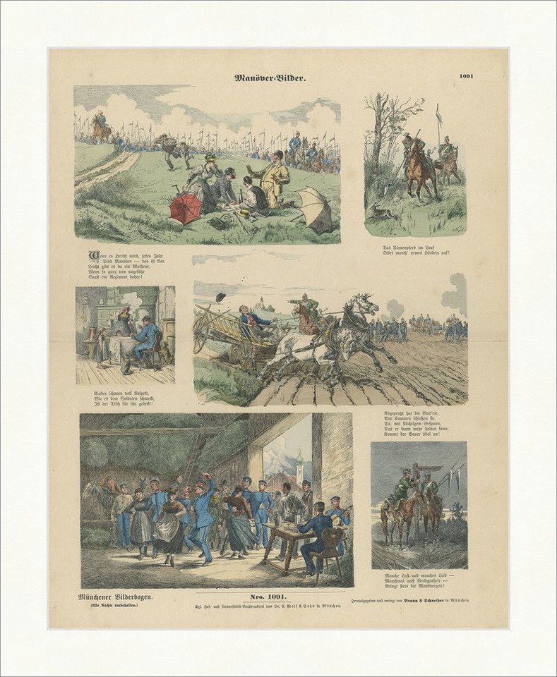 BillerAntik Kunstdruck Manöver-Bilder Nagel Soldat Uniform Pferd Holzstich Münchener Bilderbo, (1 St) von BillerAntik