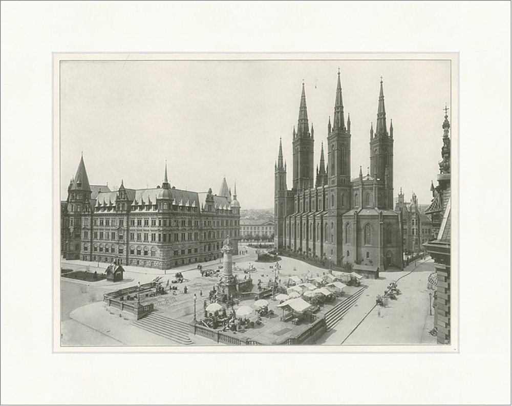 BillerAntik Kunstdruck Marktplatz in Wiesbaden Hessen Marktkirche Denkmal Treppen Turm F_Vint, (1 St) von BillerAntik