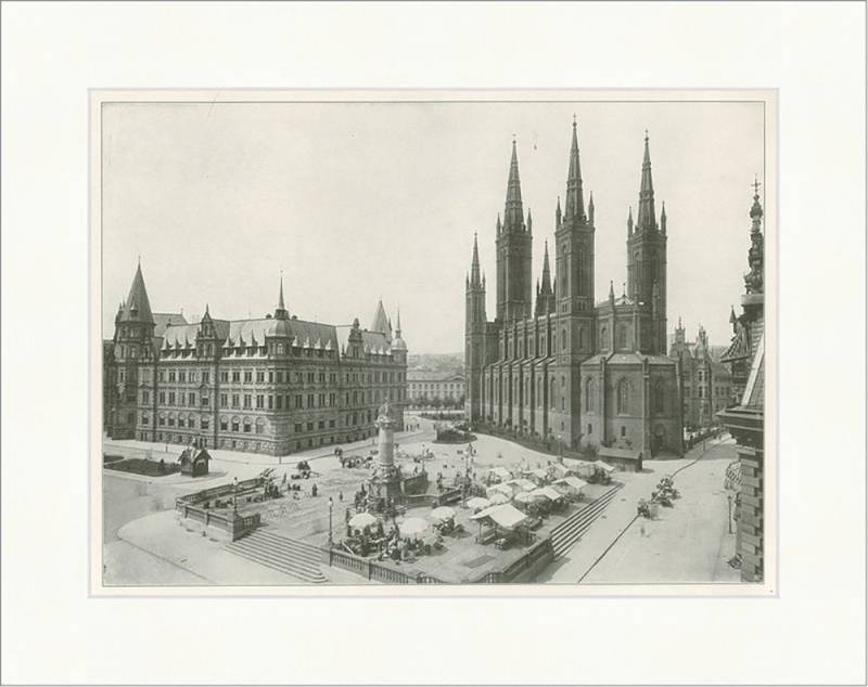 BillerAntik Kunstdruck Marktplatz in Wiesbaden Hessen Marktkirche Denkmal Treppen Turm F_Vint, (1 St) von BillerAntik