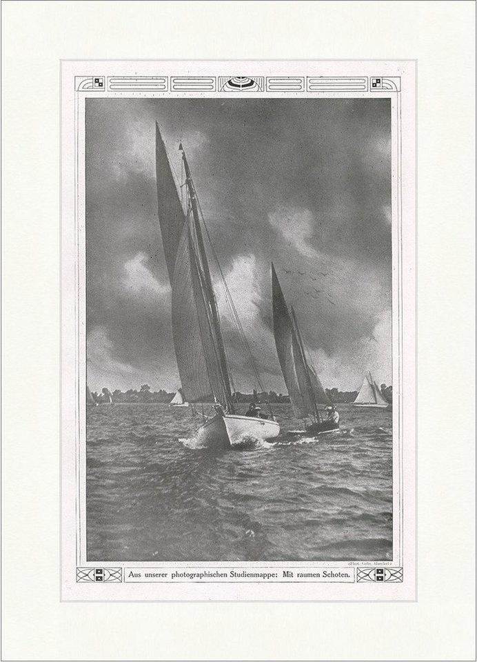 BillerAntik Kunstdruck Mit raumen Schoten 1908 Segelboote Segeln See Wellen Wind Sturm F_Vint, (1 St) von BillerAntik