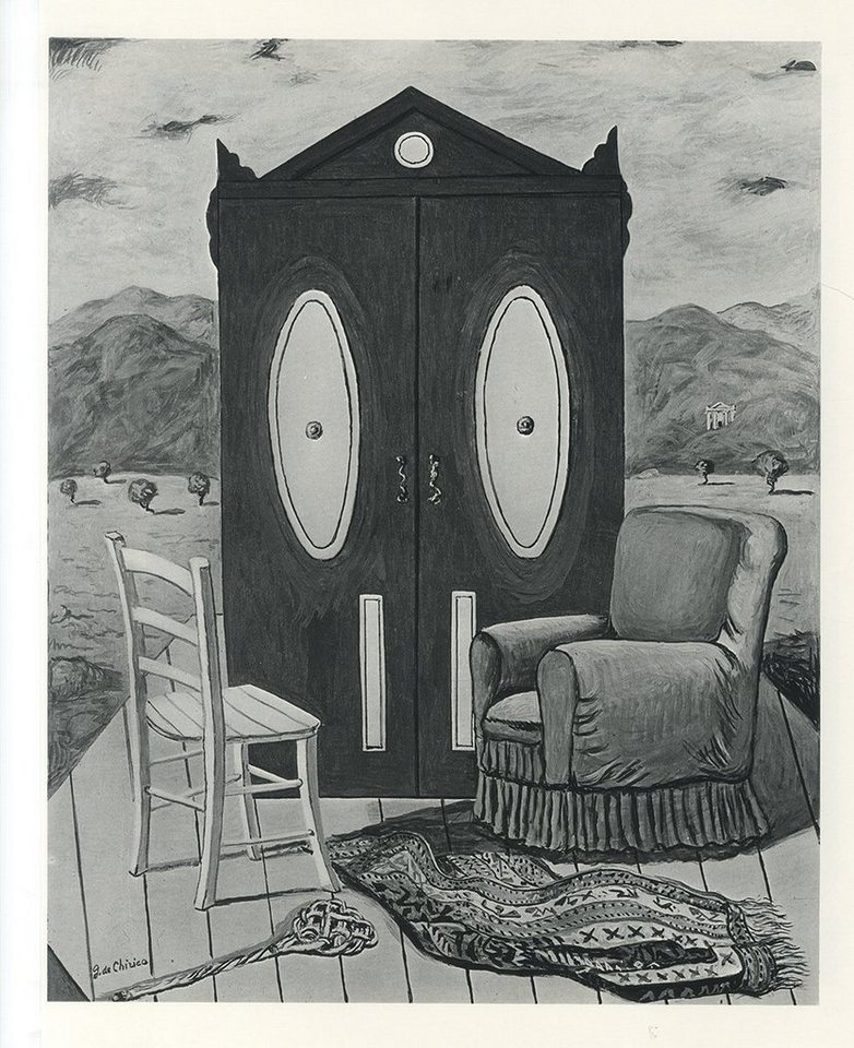 BillerAntik Kunstdruck Möbel in einem Tal Giorgio De Chirico Surrealismus Stuhl Werbung 1446, (1 St) von BillerAntik