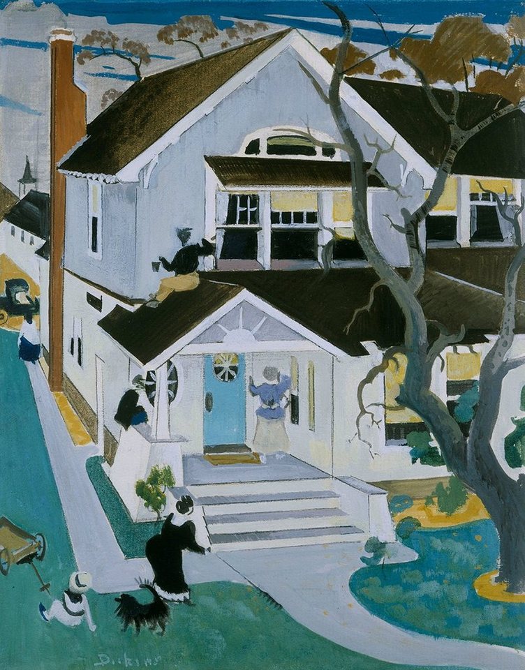 BillerAntik Kunstdruck My House Preston Dickinson Häuser Bäume Äste Karren Hund Dächer Kind B, (1 St) von BillerAntik