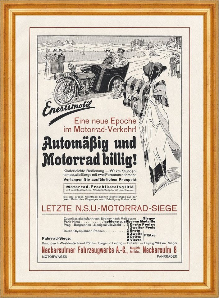 Kunstdruck Neckarsulmer Fahrzeugwerke AG Motorrad Plakat Braunbeck Motor A3 498 G, (1 St) von OTTO